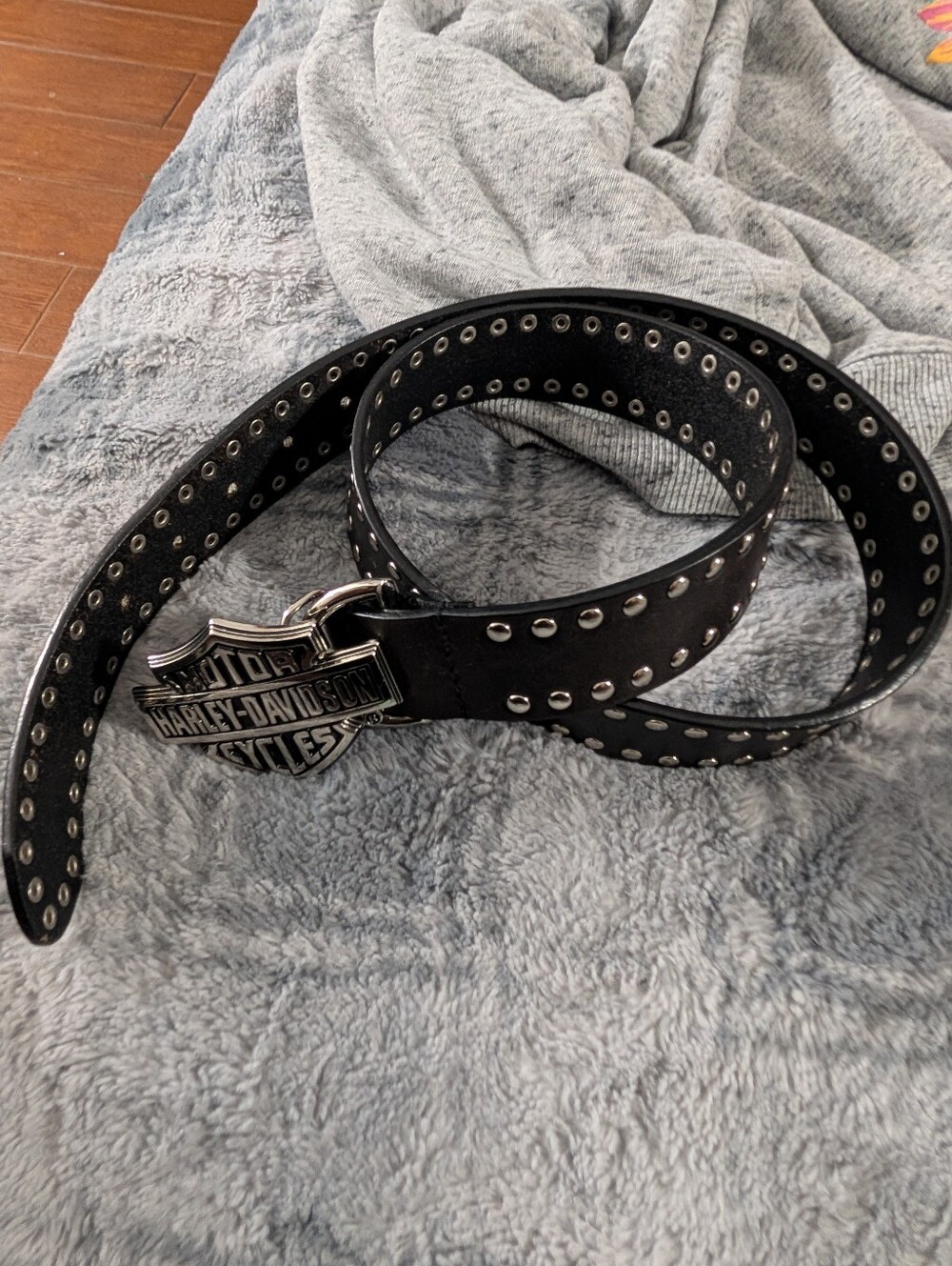 Harley-Davidson Black Studded Leather Belt with Logo Buckle Size 36
